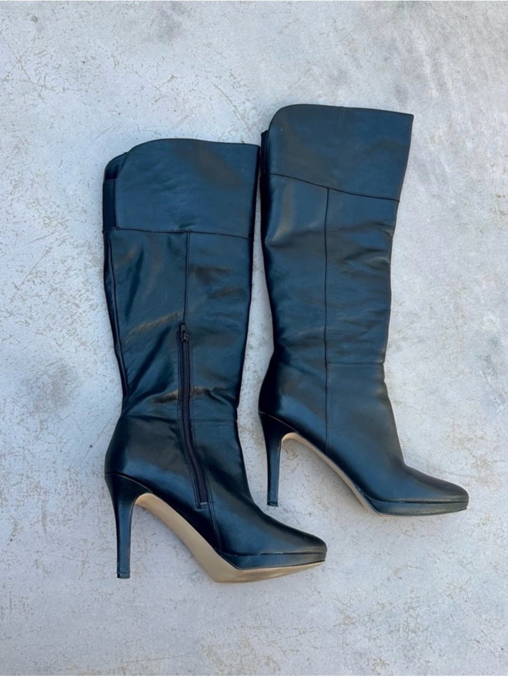 Audrey Brooke Black Leather boots Sz 8.5 Comfortable 4inch heel under the knee